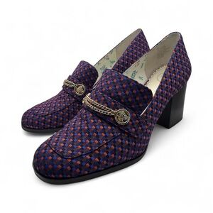 1901 Purple & Red Checkered Block Heel Loafers